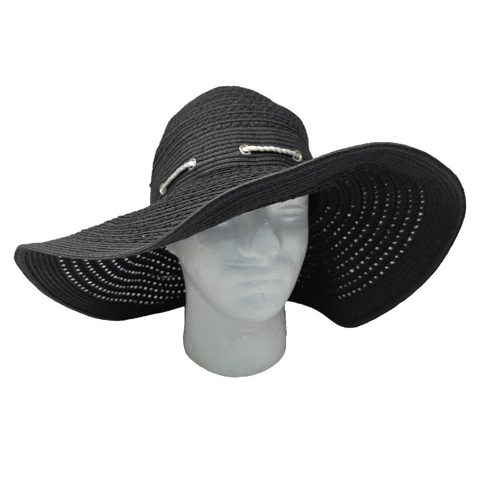 Ralph Lauren Sun Hat Womens Medium Dark Gray Black Wide Brim Rope Floppy Straw